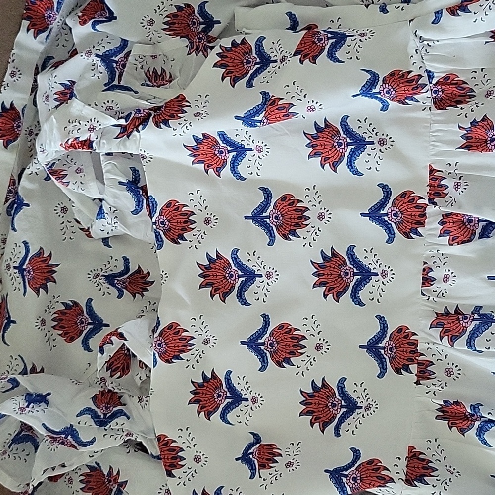 J.Crew Factory Blue White Red Coastal Grandma Floral Tiered Midi Cotton Size XS - Picture 14 of 15